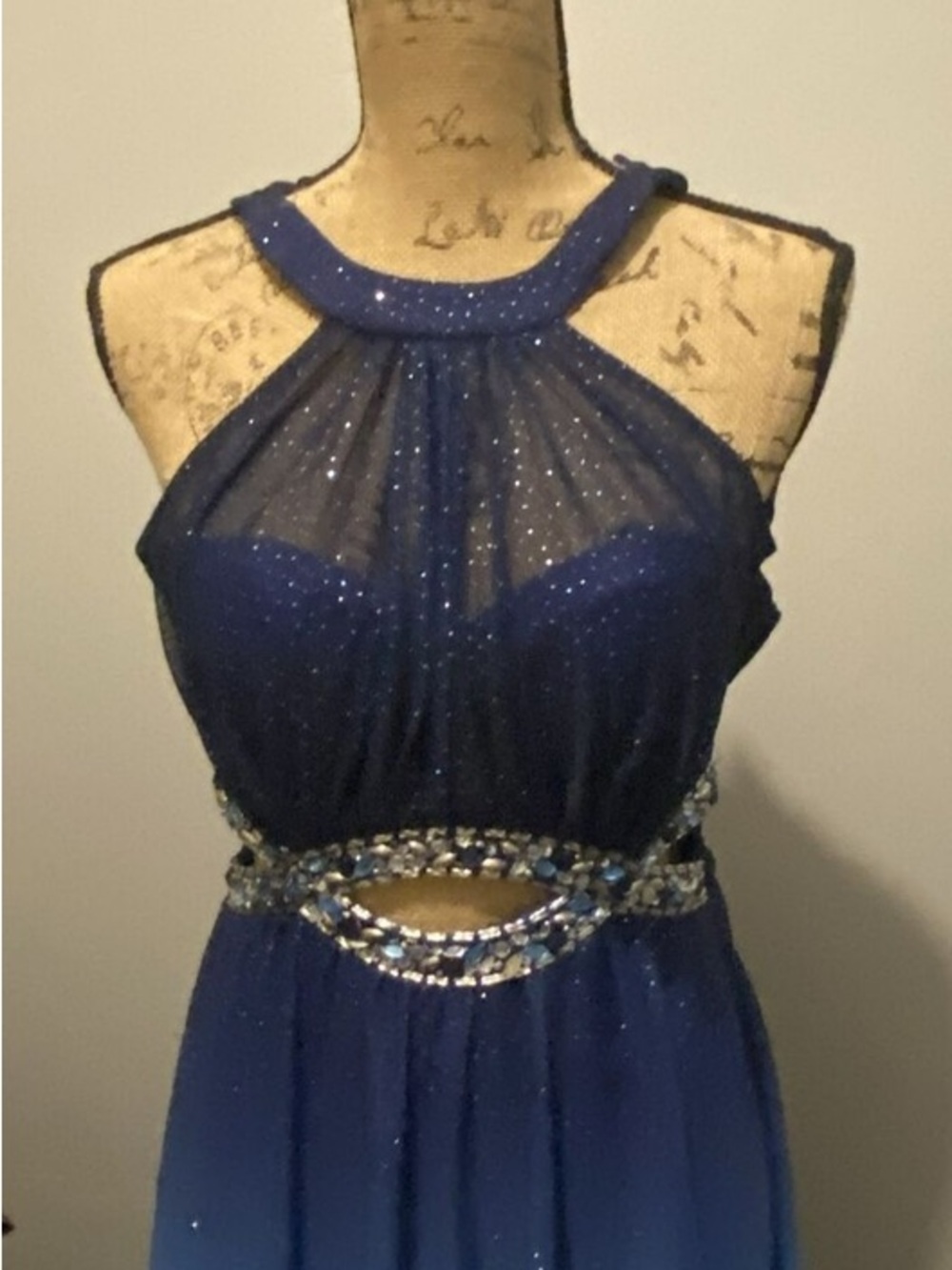 Blue Ombre Halter Gown with Beaded Waist